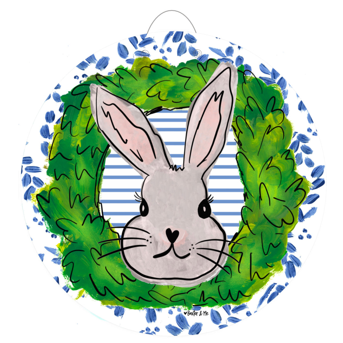 Blue Willow Boxwood Bunny Door Hanger
