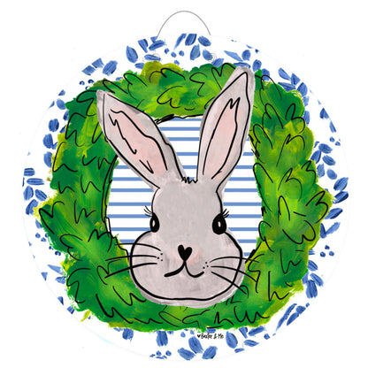 Blue Willow Boxwood Bunny Door Hanger
