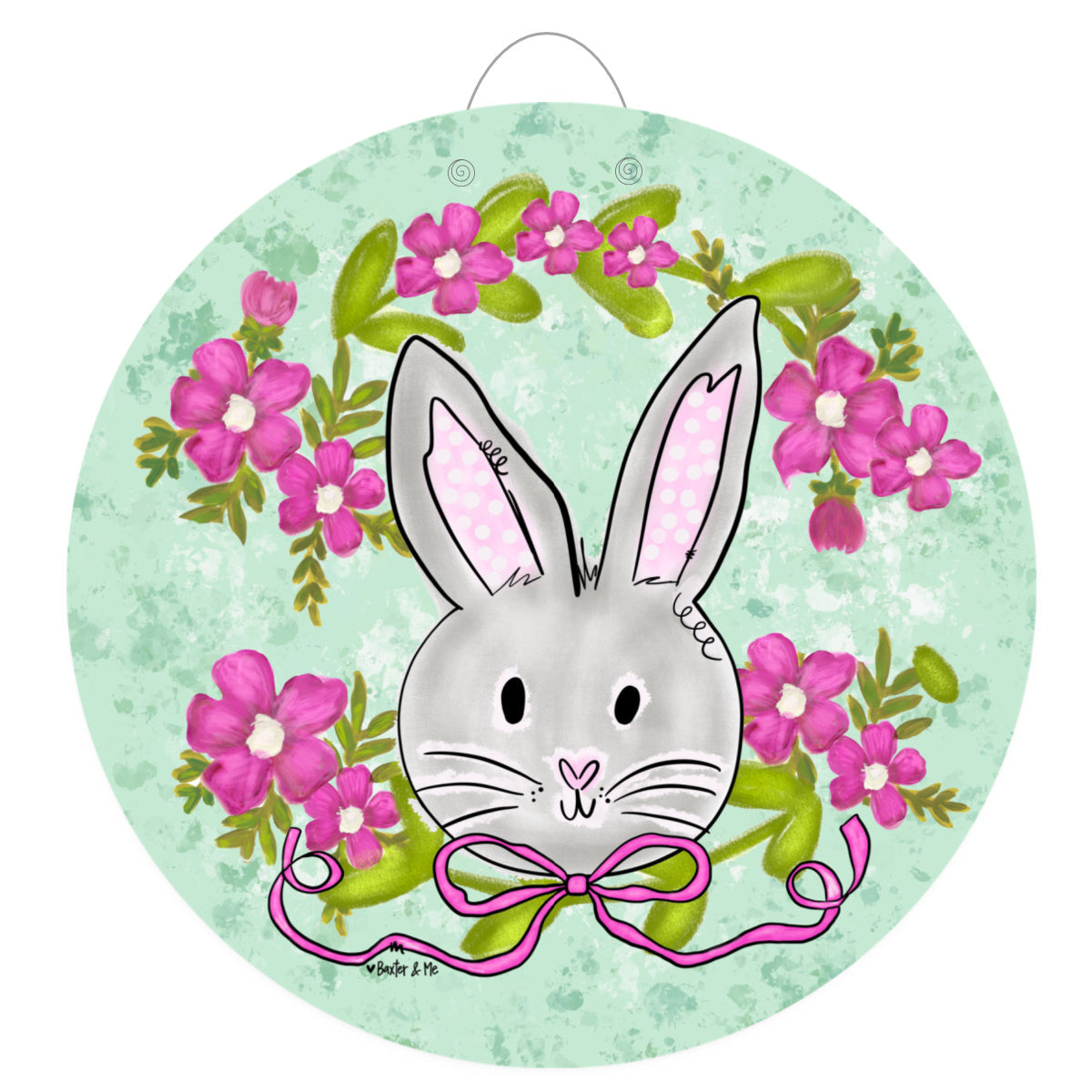 Pretty Pink Bow Bunny Door Hanger