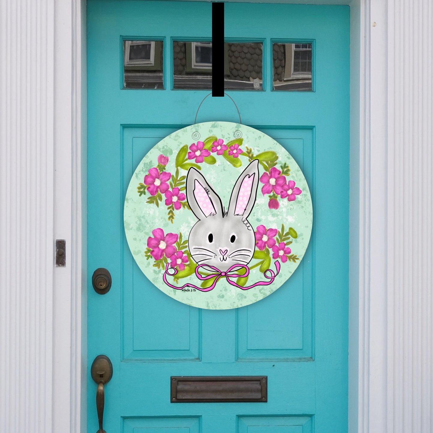 Pretty Pink Bow Bunny Door Hanger