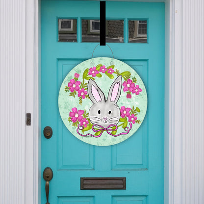 Pretty Pink Bow Bunny Door Hanger