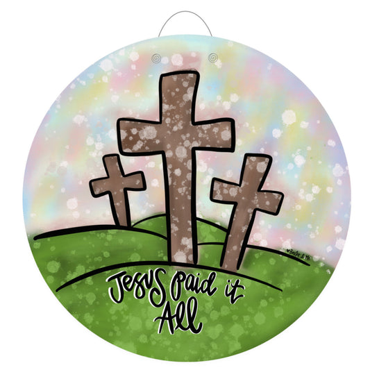 Jesus Paid it All Pastel Cross Door Hanger