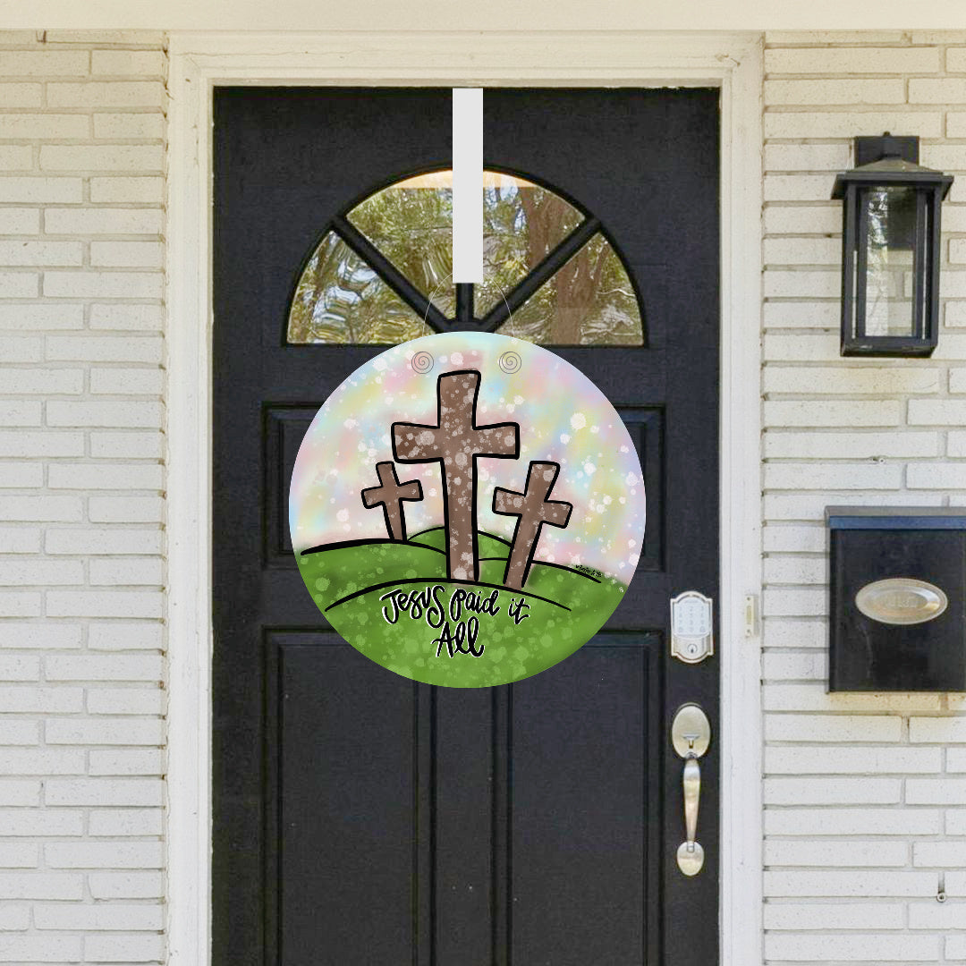 Jesus Paid it All Pastel Cross Door Hanger