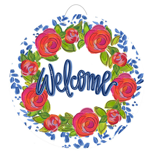 Rosie Welcome in Blue Door Hanger