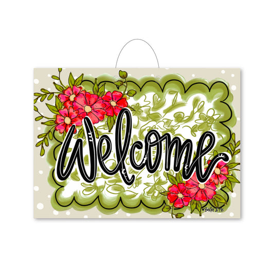 Green Scalloped Frame Floral Door Hanger