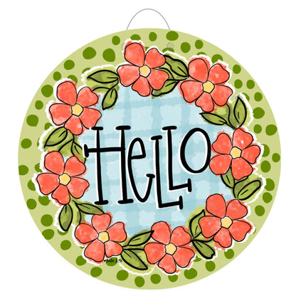 Green Coral Floral Door Hanger