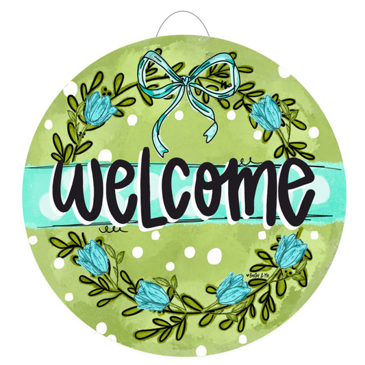 Blue Bow Green Garden Door Hanger