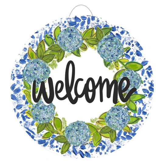 Hydrangeas Welcome Willow Door Hanger
