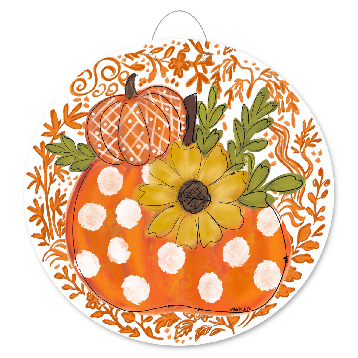 Orange Chinoiserie Harvest Pumpkin Door Hanger