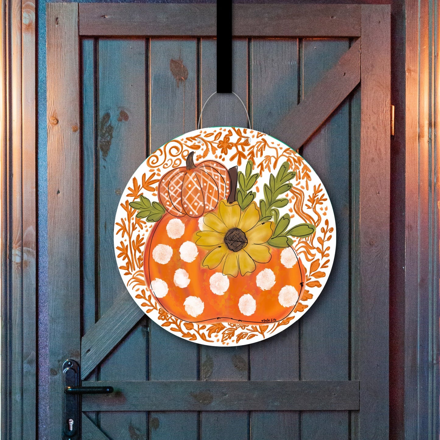 Orange Chinoiserie Harvest Pumpkin Door Hanger