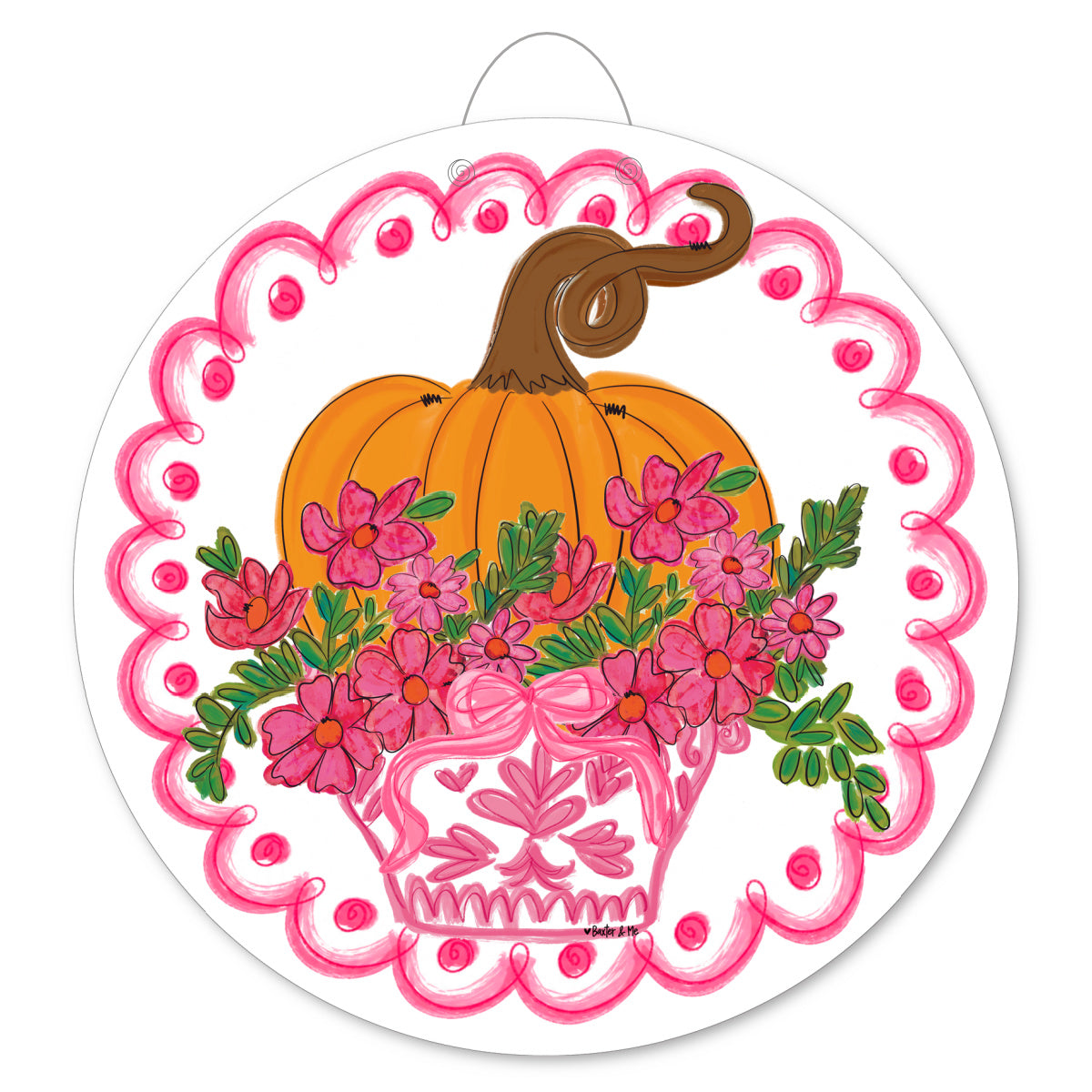 Pretty Pink Scallop Pumpkin Door Hanger