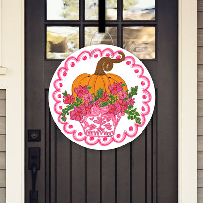 Pretty Pink Scallop Pumpkin Door Hanger