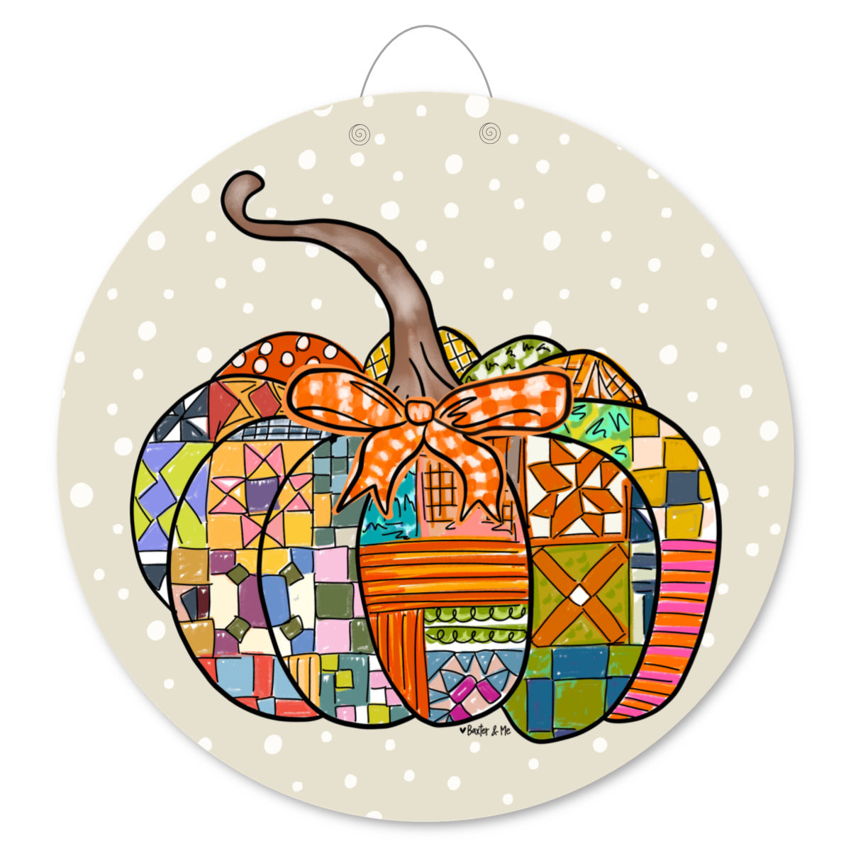 Quilted Pattern Pumpkin Door Hanger