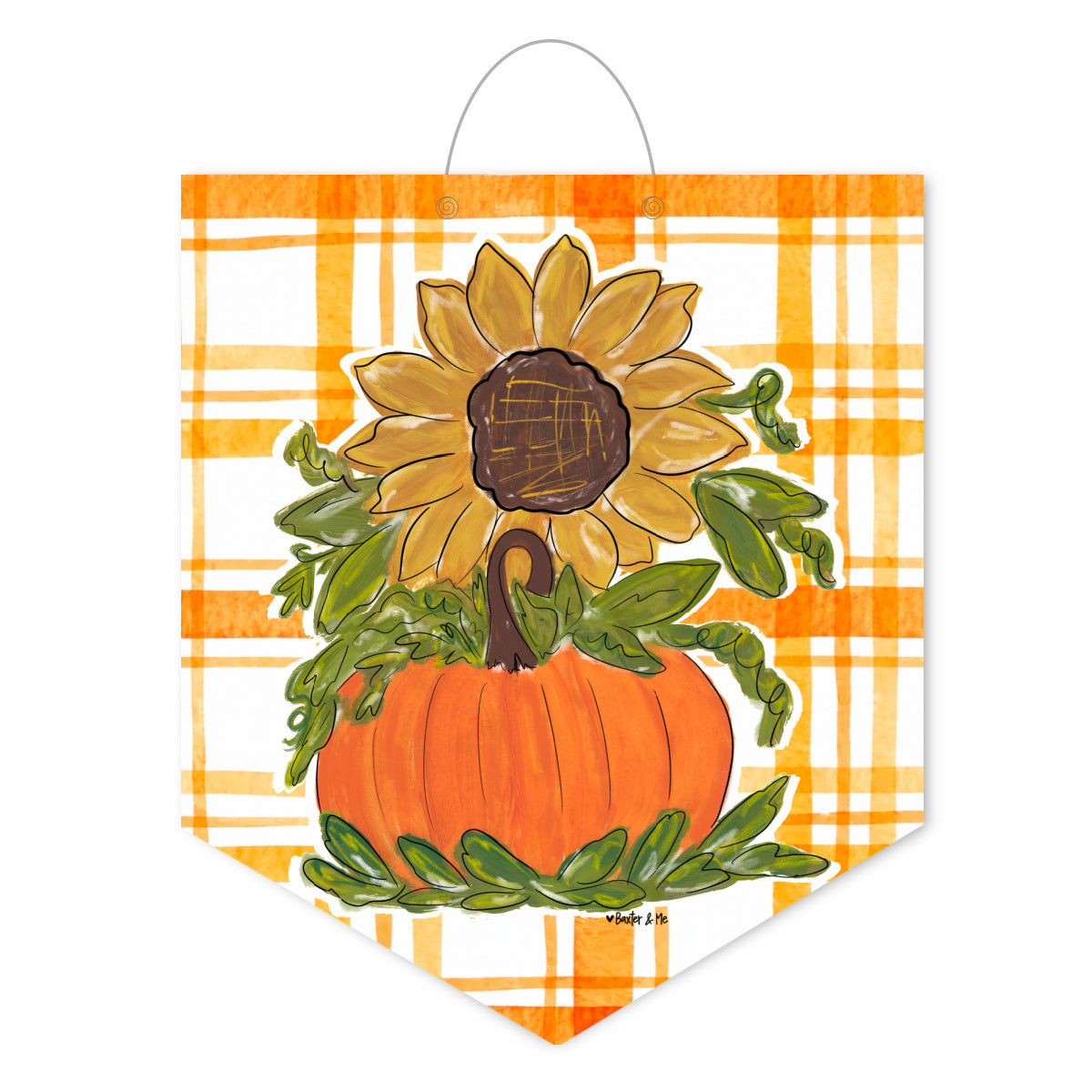Sunflower Pumpkin Plaid Door Hanger