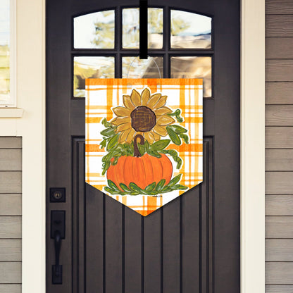 Sunflower Pumpkin Plaid Door Hanger