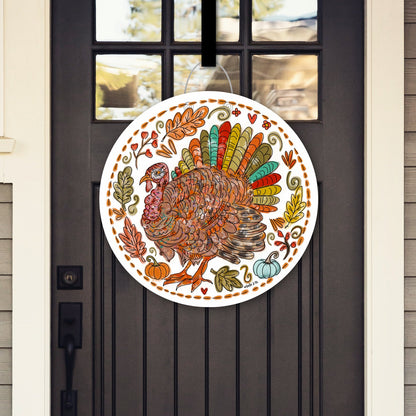 Colorful Feather Turkey "Mr. Feathersworth" Door Hanger