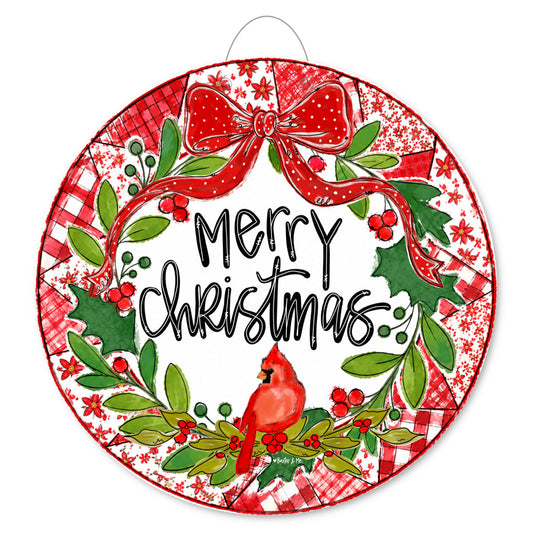 Quilted Christmas Cardinal Door Hanger