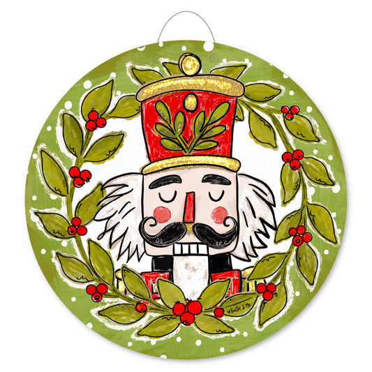 Holly Berry Wreath Nutcracker Door Hanger