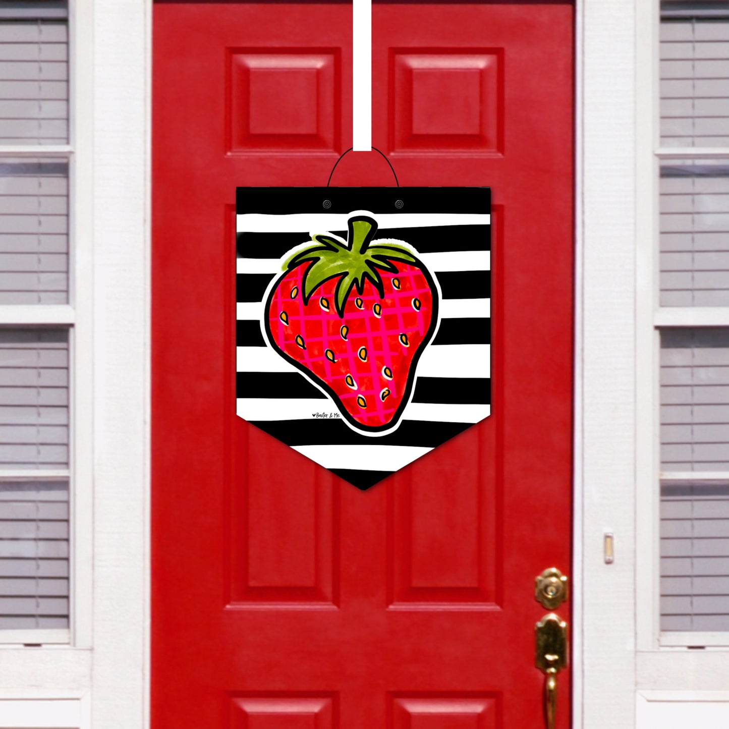 Black and White Strawberry Door Hanger