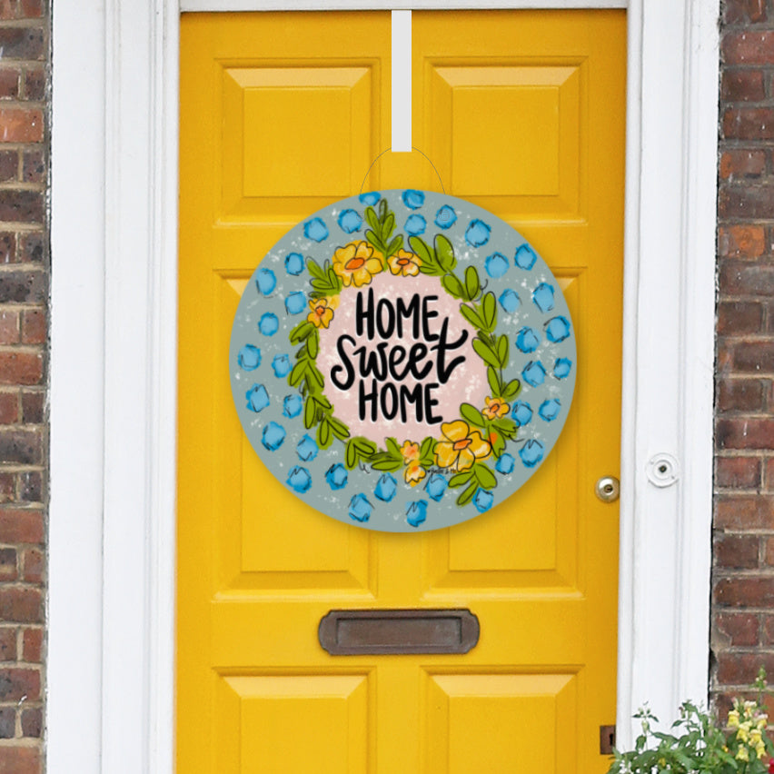 Blue and Yellow Home Sweet Home Door Hanger