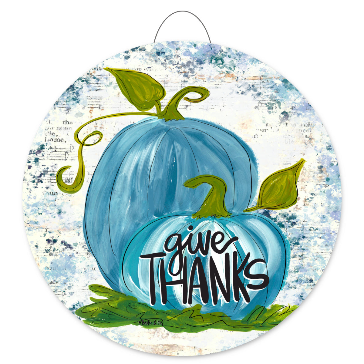 Give Thanks Blue Pumpkins Door Hanger