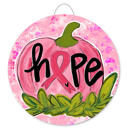 Pink Ribbon Pumpkin Door Hanger