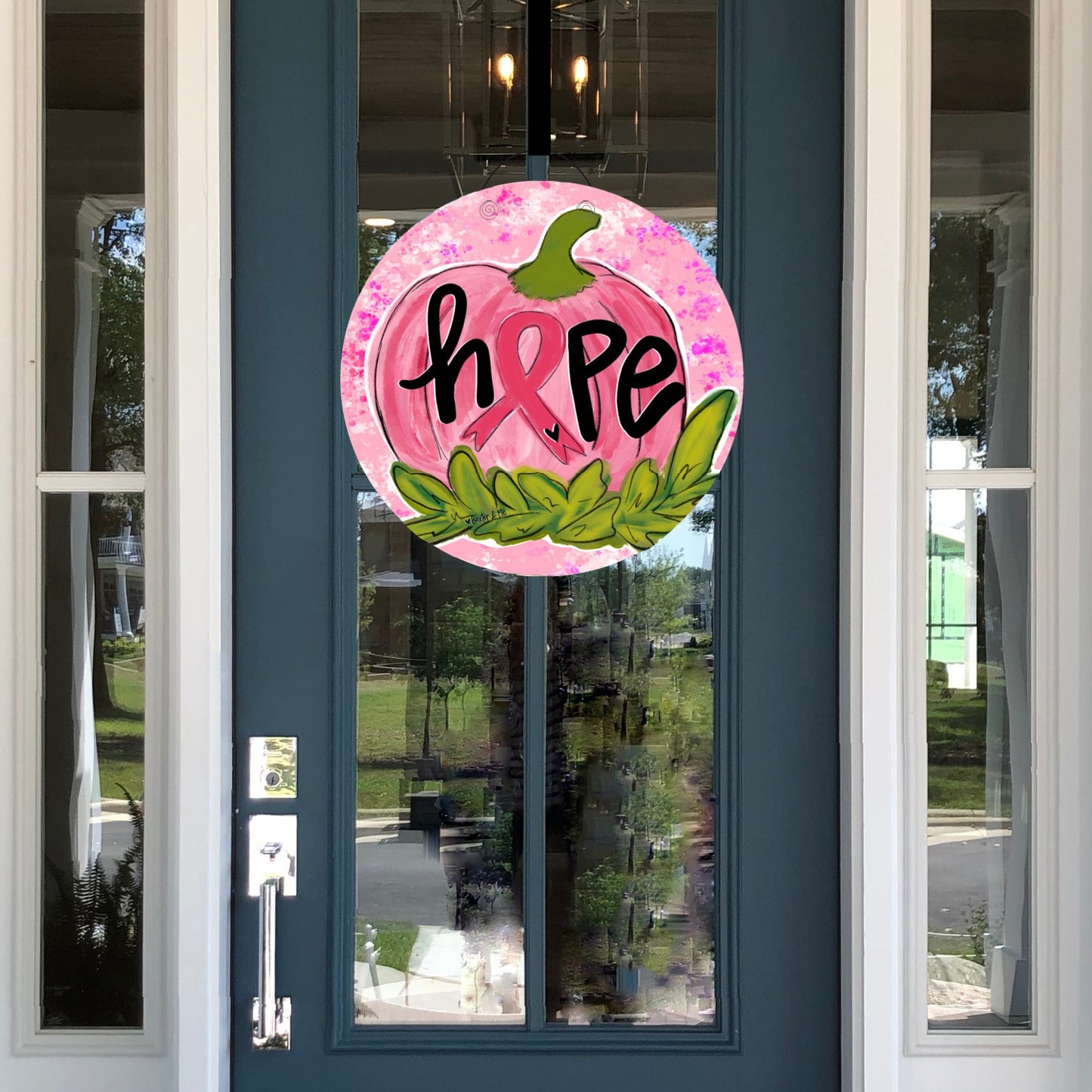 Pink Ribbon Pumpkin Door Hanger