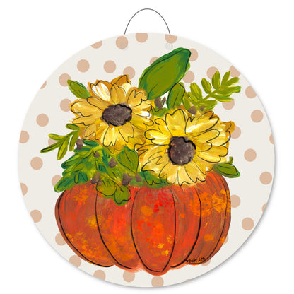 Polka Dot Sunflower Pumpkin Door Hanger