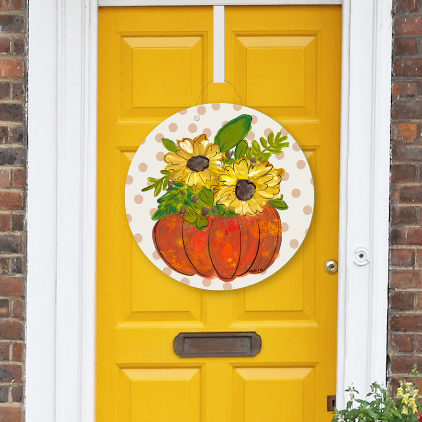 Polka Dot Sunflower Pumpkin Door Hanger