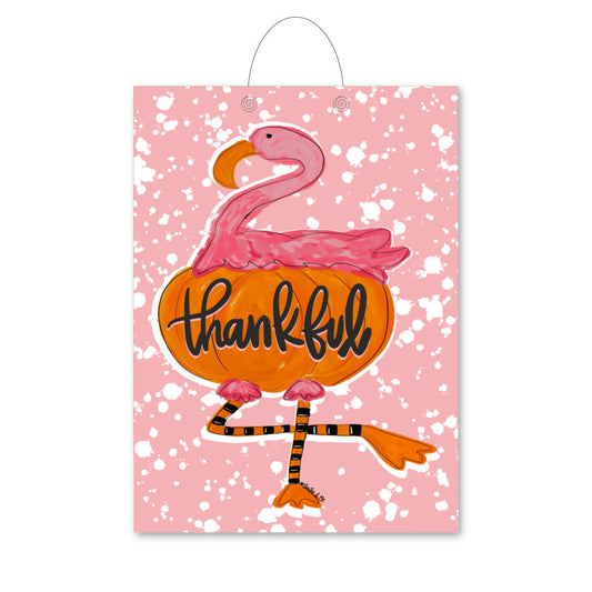 Thankful Flamingo Pumpkin Door Hanger