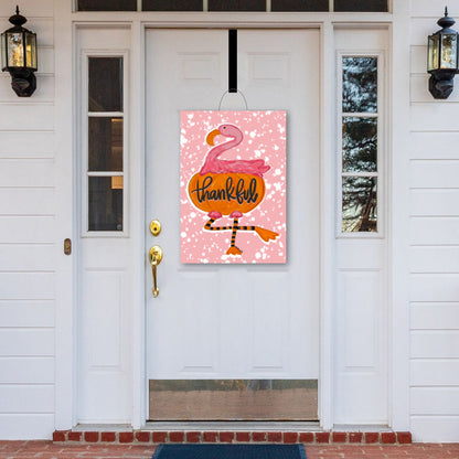 Thankful Flamingo Pumpkin Door Hanger