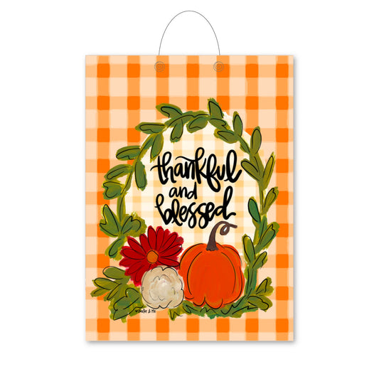 Thankful & Blessed Pumpkin Wreath Door Hanger