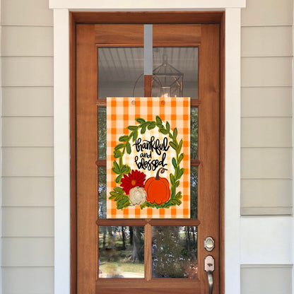 Thankful & Blessed Pumpkin Wreath Door Hanger