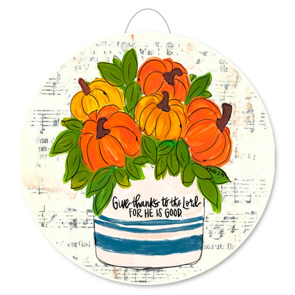 Pumpkin Stoneware He is Good Door Hanger
