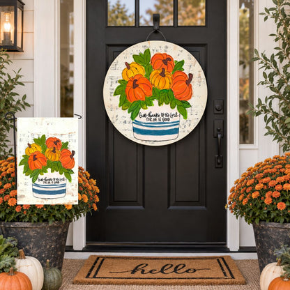 Pumpkin Stoneware He is Good Door Hanger