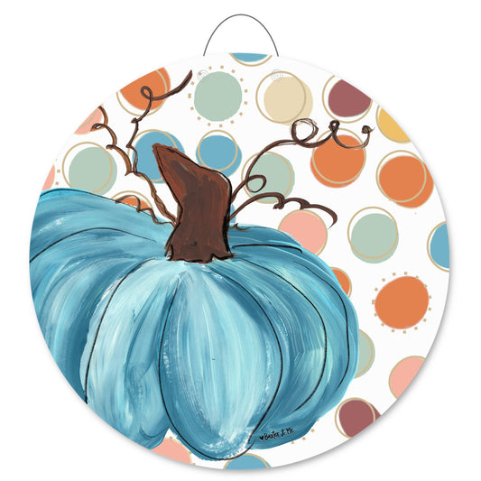 Colorful Polka Dot Blue Pumpkin Door Hanger