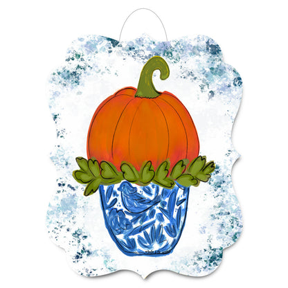 Pumpkin Blue Bird Vase Door Hanger