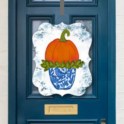 Pumpkin Blue Bird Vase Door Hanger