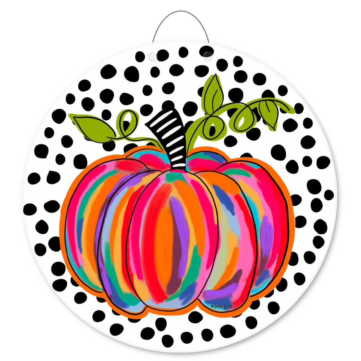 Colorful Pumpkin w/ B & W Background Door Hanger