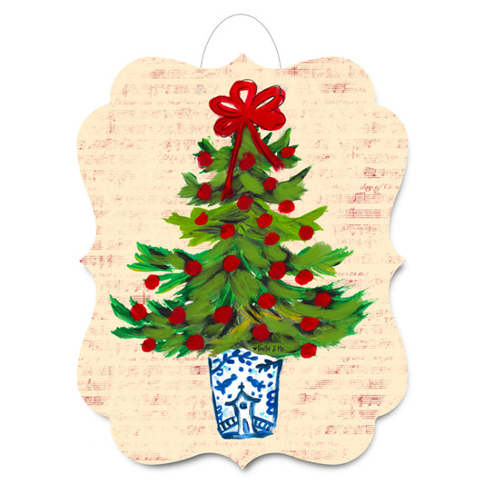 Blue Willow Red Ribbon Tree Door Hanger