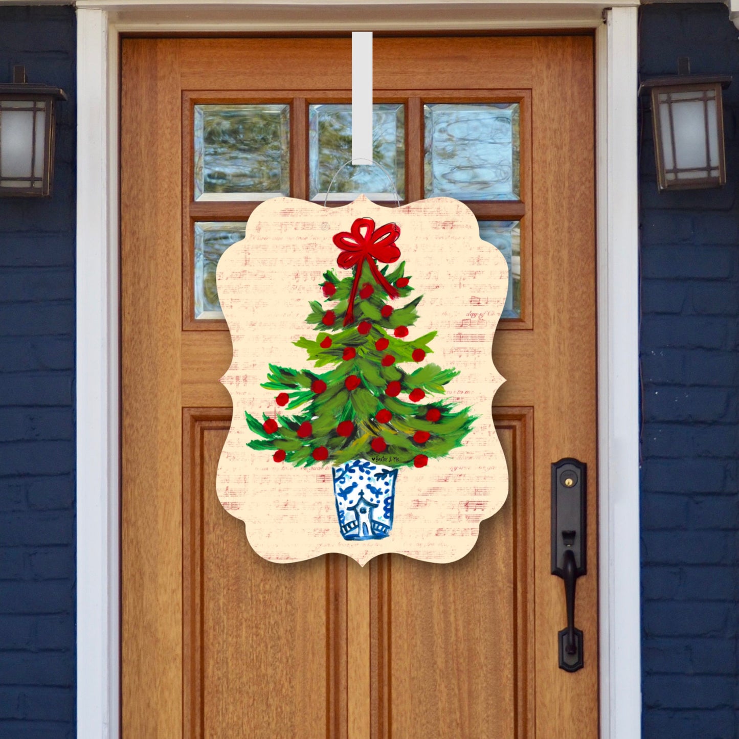 Blue Willow Red Ribbon Tree Door Hanger