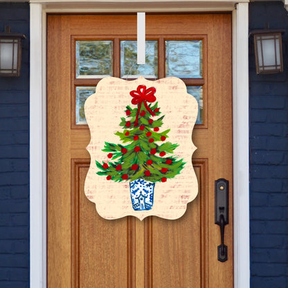 Blue Willow Red Ribbon Tree Door Hanger