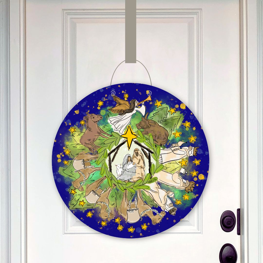 Midnight Round Nativity Door Hanger