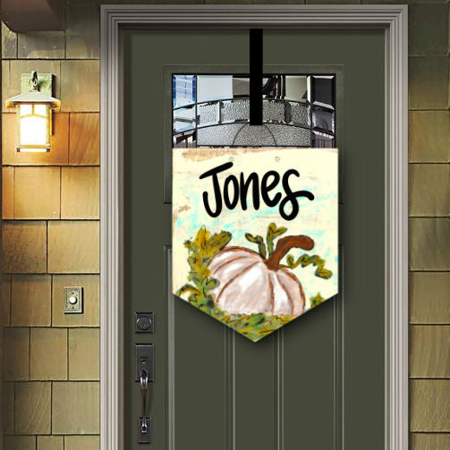 Personalizable Welcome White Pumpkin Door Hanger