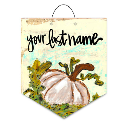 Personalizable Welcome White Pumpkin Door Hanger