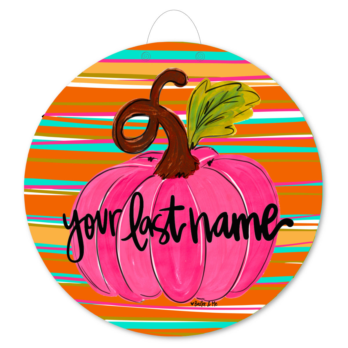 Personalizable Pink Pumpkin Door Hanger