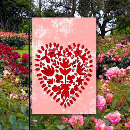 Pink Red Simple Heart Garden Flag