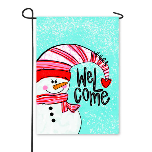 Welcome Heart Snowman Garden Flag