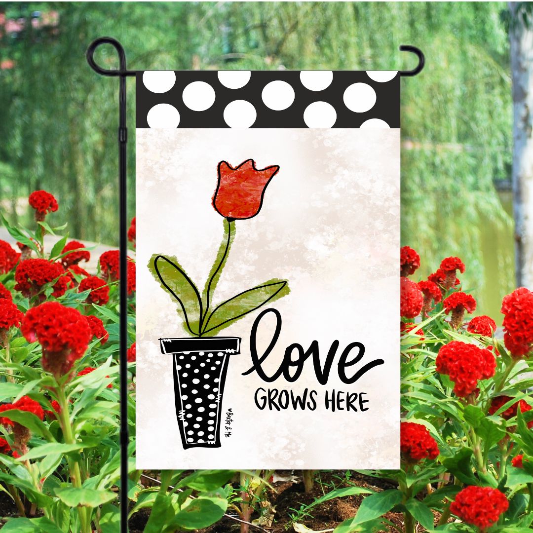 Love Grows Here Tulip Garden Flag