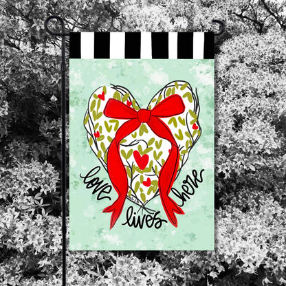 Love Lives Here Red Bow Garden Flag